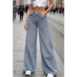 CEDY DENIM Kadın Ultra Baggy Salaş Kalıp Normal Bel Denim Pantolon Premium Geniş Paça Jean E7021-Açık Mavi