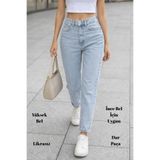 CEDY DENIM Kadın Yüksek Bel Mom Jean Likrasız Dar Paça Pantolon C644