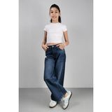 Cedy Denim Kız Çocuk Yüksek Bel Pamuk Denim Palazzo Jean Pantolon Regular Fit - Koyu Mavi - 7 - 8 Yaş