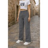 CEDY DENIM - Likralı Kumaş Cepsiz Beli Lastikli Palazzo Pantolon C640- Açık Gri