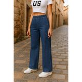 CEDY DENIM - Likralı Kumaş Cepsiz Beli Lastikli Palazzo Pantolon C640-Açık Mavi
