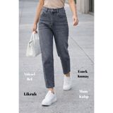 CEDY DENIM Mom Fit Jean Yüksek Bel Boyfriend Kesim Likralı Esnek Açık Gri Kadın Kot Pantolon C599