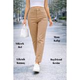 CEDY DENIM Mom Fit Jean Yüksek Bel Boyfriend Kesim Likralı Esnek Camel Kadın Kot Pantolon C599
