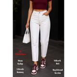CEDY DENIM Mom Fit Jean Yüksek Bel Boyfriend Kesim Likralı Esnek Kadın Kot Pantolon C599-Beyaz