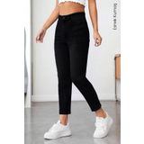 CEDY DENIM Mom Fit Jean Yüksek Bel Boyfriend Kesim Likralı Esnek Siyah Kadın Kot Pantolon C599