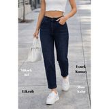 CEDY DENIM Mom Fit Jean Yüksek Bel Boyfriend Kesim Likralı Lacivert Kadın Kot Pantolon C599