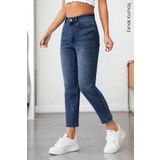 CEDY DENIM Mom Fit Jean Yüksek Bel Boyfriend Kesim Likralı Mavi Kadın Kot Pantolon C599