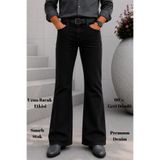 CEDY DENIM Premium Seri: Erkek Retro Flare Bootcut Jean - Geniş Paça Taşlanmış Denim Pantolon C370-Siyah