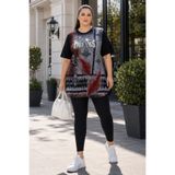 CEDY DENIM Siyah Tunik Tayt Takımı Viskon Kumaş Dijital Baskılı Taş Detaylı Büyük Beden C6003
