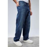 CEDY DENIM Yüksek Kalite Erkek Yüksek Bel Baggy Skater Jean Mavi-c364