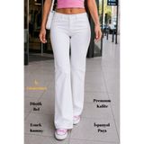 CEDY DENIM Yüksek Kalite Kadın 5 Cep Düşük Bel İspanyol Paça SkinnyFit Esnek Jean Pantolon C619-Beyaz