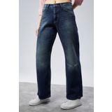 CEDY DENIM Yüksek Kalite Kadın Palazzo Yüksek Bel Cotton Jean Pantolon-c613-koyu-mavi