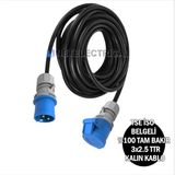 Cee Norm Seyyar Uzatma Kablosu 25 Metre | 3X16A Uzatma Priz + 3X16A Düz Fişli | Siyah Kalın Kablo