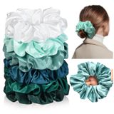 CEELGON Büyük İpek Saten Kadınlar için Saç Bandı Büyük Scrunchies Jumbo Saten Saç Bağları Kalın Kıvırcık Saçlar için Büyük Boy Saç Scrunchies 6'lı Paket (Yeşil)