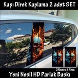 Cehennem İskelet Kafa Oto Kapı Sticker 2Li Sağ Sol Kapı Direk İçin Folyo Kaplama - Tuning Modifiye Görünüm