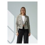 CEK mağazacılık Kadın Crop Blazer Ceket – Ekose-Double Breasted Modern Fit