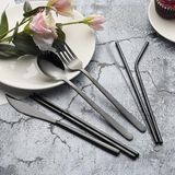 Cekar Store 8 Parça Çantalı Yolculuk Çatal Bıçak Kaşık Pipet Chopstick Seti Kamp Okul Ofis Tatil Paslanmaz Çelik Siyah