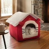 Cekar Store Gobypet Klasik Çatılı Katlanabilir Kedi Evi ve Küçük Irk Köpek Yatağı – Fermuarlı Çıkarılabilir Üst Bölüm, Minderli Peluş Iç Mekan Kedi Yuvası, Taşınabilir Kulübe
