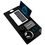 Cekar Store Klasse Çift Renk Dikişli Pu Deri Masa Matı 80X40 cm Mousepad, Su Geçirmez Masa Sümeni, Çift Taraflı Kullanım, Dizüstü Bilgisayar/ofis/ev Için, Kaymaz Taban (Siyah ve Koyu Gri) - 41 Delft Blue