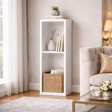 Cekar Store Pıkas Modern Minimalist 2 Raflı Dekoratif Kitaplık ve Yan Sehpa – Beyaz, Dikey Tasarım