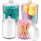 Cekar Store Qtip Tutucu, Makyaj Makyaj Düzenleyici Depolama, Kapaklı Şeffaf Plastik Eczacı Kavanozları, Banyo Pamuklu Çubuk Dispenseri, 2X10OZ ve 2X7OZ, 4'lü Paket, Kahverengi Ahşap Kapaklar,