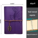 Cekar Store Retro Vintage Yaprak Baskılı Kolye Uçlu Deri Kapaklı Günlük Not Defteri Özel Tasarım Hediyelik Mor
