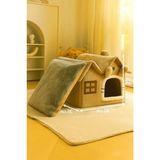 Cekar Store Villa Kedi Evi Peluş Kapalı Kedi Yatağı Minderli Katlanır (Camel)