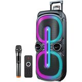 Çekçekli Bluetooth Hoparlör Rgb Led Işıklı 40W Kablosuz Bluetooth Aux Tf Kart Usb 10''*2 Subwoofer Boombox 1X Mikrofon Kumanda Boombox D-2101