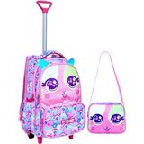 Çekçekli Pembe Kedi Baskılı, Ortopedik Sırt Özellikli, Ilkokul Çantası + Beslenme Çantası - 6GA-Pembe