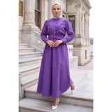 Ceketli Cepli Beli Bağlamalı Jile Elbise Mor HM262785 - 38