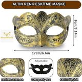 Ceki Home Altın Renk Eskitme Maskeli Balo Maskesi – Venedik Tarzı Parti Maskesi - 0-Siyah
