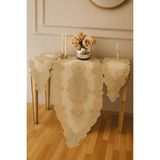 Ceki Home Angelika Model 236 Simli Gold 5 Parça Keten Dantelli Masa Örtüsü Runner Seti - 0,5 x 9 cm - 001-Renkli