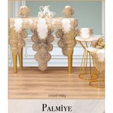 Ceki Home Çeyizlik Palmiye Model Krem-Kapiçino 5 Parça Keten Runner Seti Lüks Salon Takımı - 0,5 x 9 cm - 001-Renkli