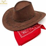 Ceki Home Çocuk Kovboy Şapka Kahverengi &amp; Kırmızı Bandana Seti - 0-Siyah
