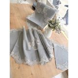 Ceki Home Gri Firuze Model 5 Parça Keten Dantelli Masa Örtüsü Runner Seti Zarif Çeyizlik Salon Takımı - 0,5 x 9 cm - 001-Renkli