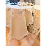 Ceki Home Gri Flowers Model 5 Parça Keten Dantelli Runner Seti Salon Takımı Masa Örtüsü