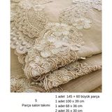 Ceki Home Kapiçino Çeyizlik Firuze Model 5 Parça Keten Dantelli Runner Seti Salon Takımı - 0,5 x 9 cm - 001-Renkli