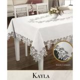 Ceki Home Kayla Model Krem Keten Masa Örtüsü 155x260 cm Dantel Şık Yemek Masası Örtüsü