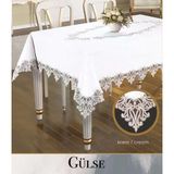 Ceki Home Keten Tek Masa Örtüsü Tablecloth 155x220 cm Dantelli Yemek Masası Örtüsü Gülse Model Krem