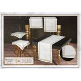 Ceki Home Krem-Gümüş Matilda Model 5 Parça Keten Masa Örtüsü Runner Seti Salon Takımı - 0,5 x 9 cm - 001-Renkli