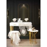 Ceki Home Krem-Kapiçino Bellisima Model 5 Parça Keten Dantelli Salon Takımı Runner Seti No 800