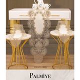 Ceki Home Krem-Kapiçino Palmiye Model 5 Parça Keten Masa Örtüsü Runner Seti Modern - 0,5 x 9 cm - 001-Renkli