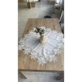 Ceki Home Masa Üzerine Runner, Sehpa Örtüsü Fransız Dantel Detaylı Kare 88x 88 cm Kayla Kreme Krem