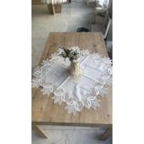 Ceki Home Masa Üzerine Runner, Sehpa Örtüsü Fransız Dantel Detaylı Kare 88x 88 cm Kayla
