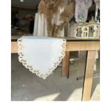 Ceki Home Masa Üzerine Runner, Sehpa Örtüsü Fransız Dantel Detaylı Lale 40 x 145 cm Krem
