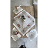 Ceki Home Masa Üzerine Runner, Sehpa Örtüsü Fransız Dantel Detaylı Nostaljik Kare Soft Keten 85 x 85 cm