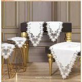 Ceki Home Salon Takımı 5 Parça Dantelli Keten Masa Örtüsü Runner Seti Çeyizlik Samina Model No 85693 Krem - 0,5 x 9 cm - 001-Renkli