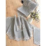 Ceki Home Salon Takımı 5 Parça Keten Dantelli Masa Örtüsü Runner Seti Çeyizlik Firuze Model No 486745GRI - 0,5 x 9 cm - 001-Renkli