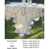 Ceki Home Salon Takımı 5 Parça Keten Masa Örtüsü Runner Seti Çeyizlik Kayla Model No 2323 Krem-Krem - 0,5 x 9 cm - 001-Renkli