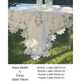 Ceki Home Salon Takımı 5 Parça Keten Masa Örtüsü Runner Seti Çeyizlik Kayla Model No 2323 Krem-Krem